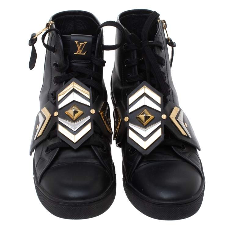 Pre Owned Louis Vuitton Black Leather Karakoram Pattern Punchy Sneaker Boots Size 40