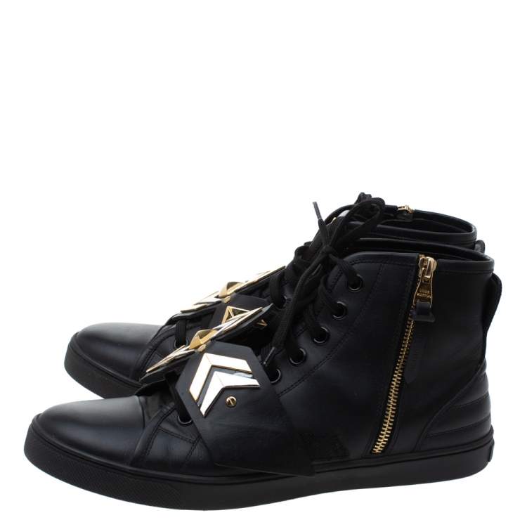 Pre Owned Louis Vuitton Black Leather Karakoram Pattern Punchy Sneaker Boots Size 40