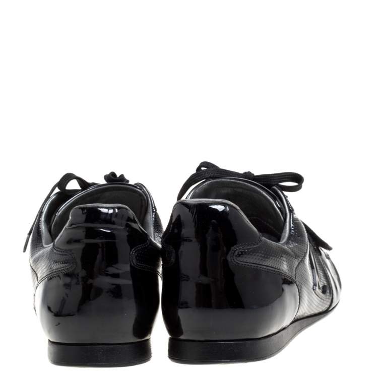 Pre Owned Louis Vuitton Black Perforated Patent Leather Vintage Velcro Strap Sneakers 42
