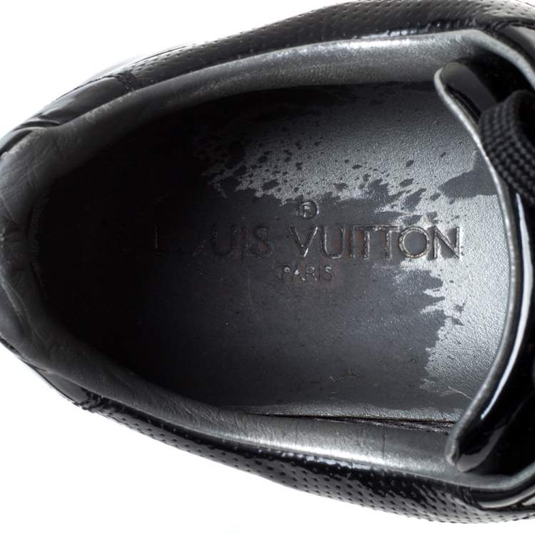 Pre Owned Louis Vuitton Black Perforated Patent Leather Vintage Velcro Strap Sneakers 42