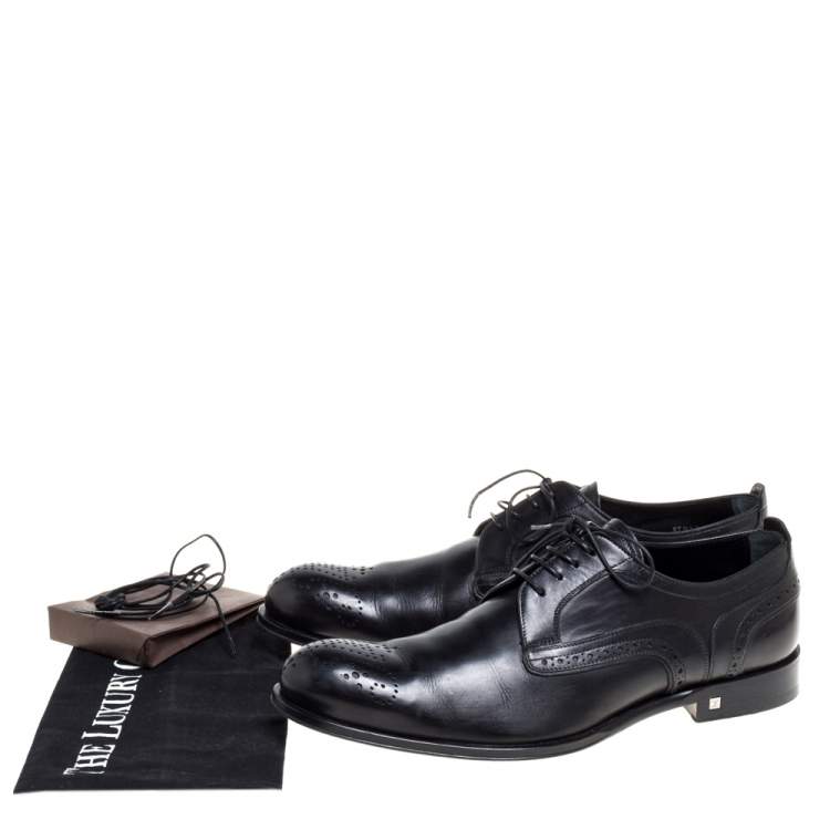 Pre Owned Louis Vuitton Black Brogue Leather Lace Up Derby Size 42.5