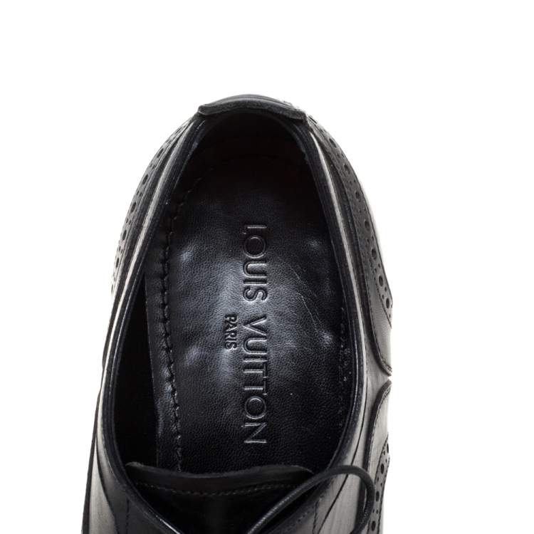 Pre Owned Louis Vuitton Black Brogue Leather Lace Up Derby Size 42.5