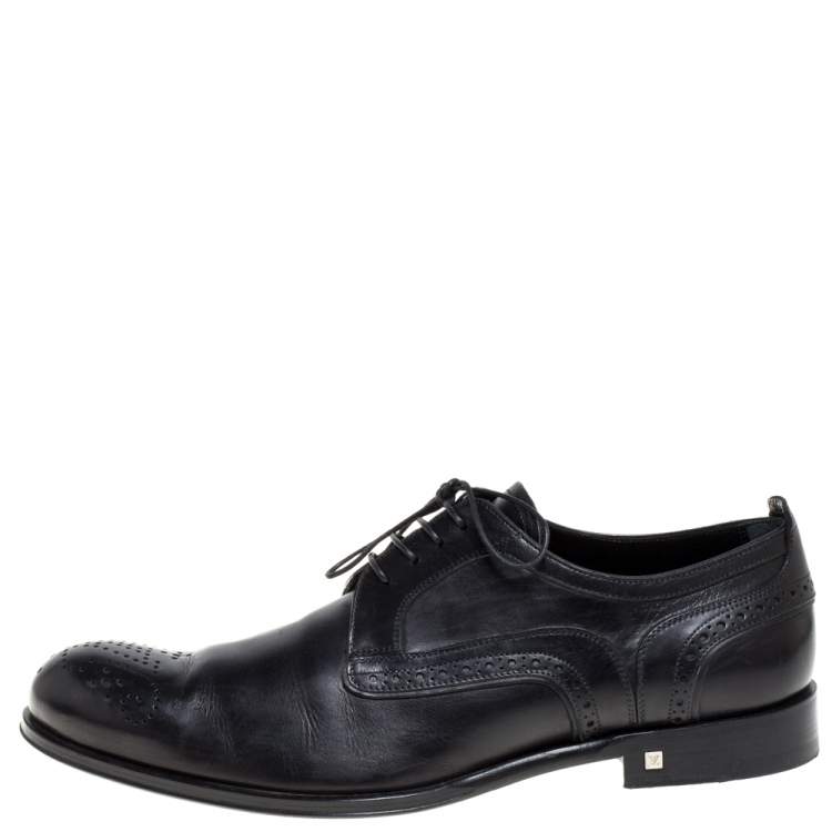 Pre Owned Louis Vuitton Black Brogue Leather Lace Up Derby Size 42.5