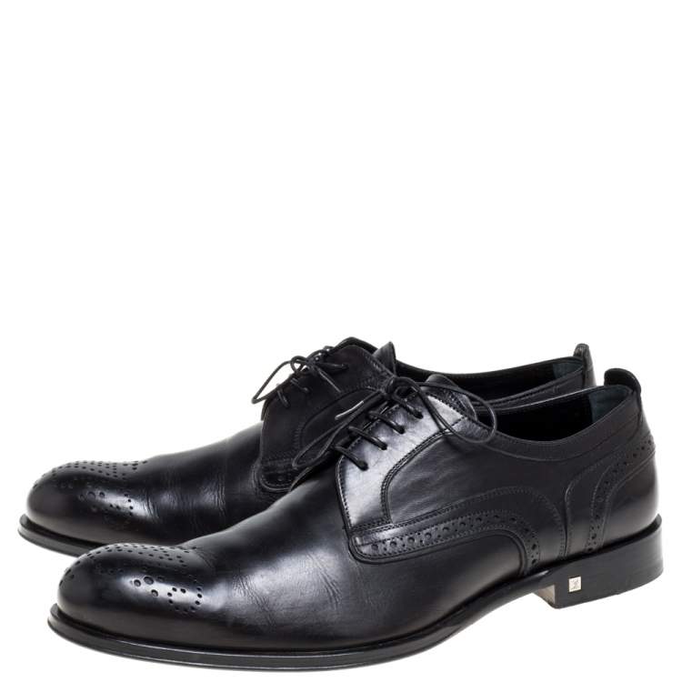 Pre Owned Louis Vuitton Black Brogue Leather Lace Up Derby Size 42.5