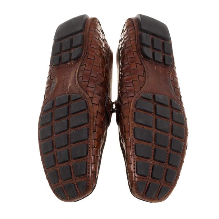 Pre Owned Louis Vuitton Brown Woven Leather Monte Carlo Slip On Loafers Size 43