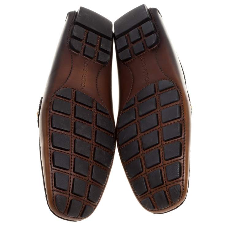 Pre Owned Louis Vuitton Brown/Black Ombre Leather Monte Carlo Slip On Loafers Size 43.5