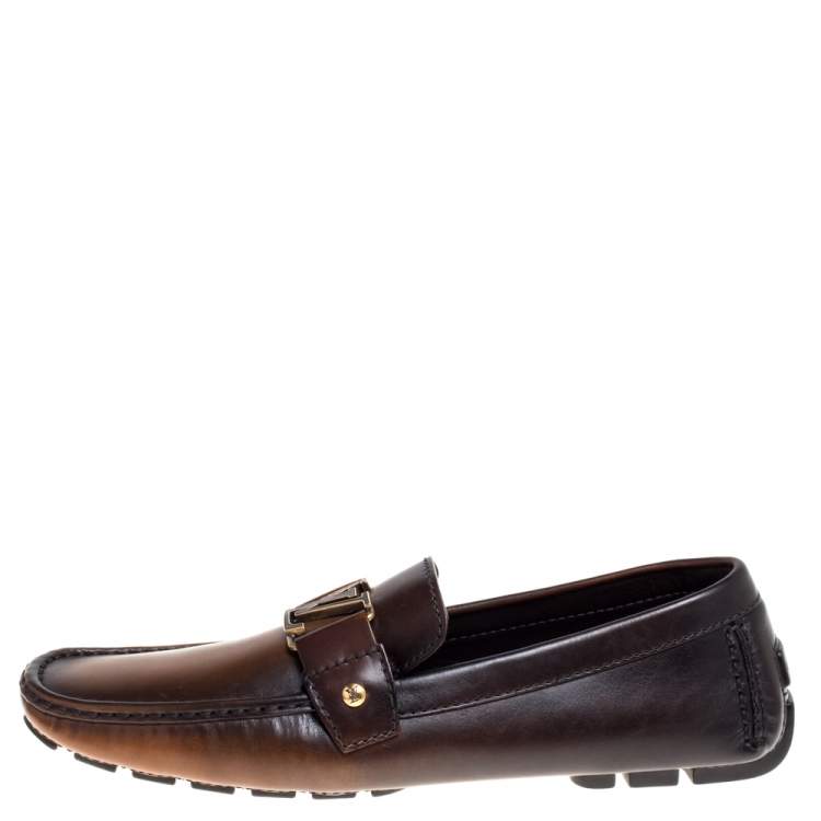 Pre Owned Louis Vuitton Brown/Black Ombre Leather Monte Carlo Slip On Loafers Size 43.5