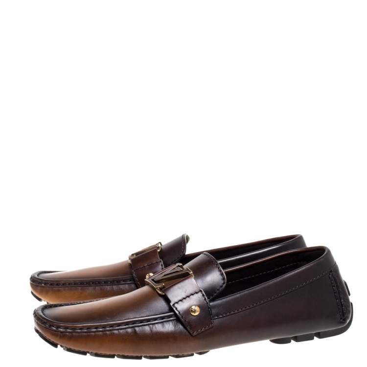 Pre Owned Louis Vuitton Brown/Black Ombre Leather Monte Carlo Slip On Loafers Size 43.5