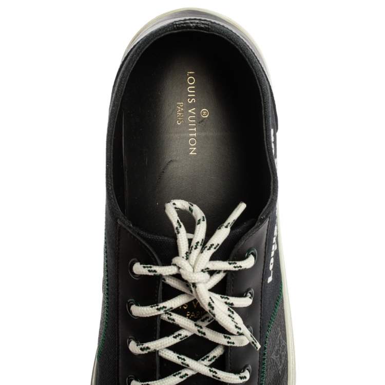 Pre Owned Louis Vuitton Black Canvas And Leather Slip On Sneakers Size 44