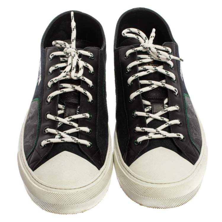 Pre Owned Louis Vuitton Black Canvas And Leather Slip On Sneakers Size 44