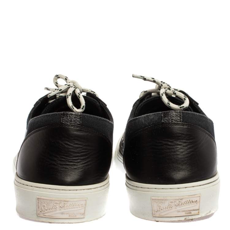 Pre Owned Louis Vuitton Black Canvas And Leather Slip On Sneakers Size 44