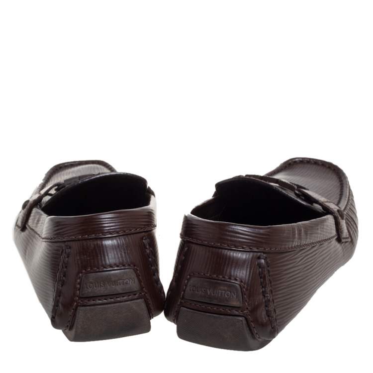 Pre Owned Louis Vuitton Brown Leather Monte Carlo Slip On Loafers Size 41.5