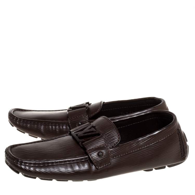 Pre Owned Louis Vuitton Brown Leather Monte Carlo Slip On Loafers Size 41.5