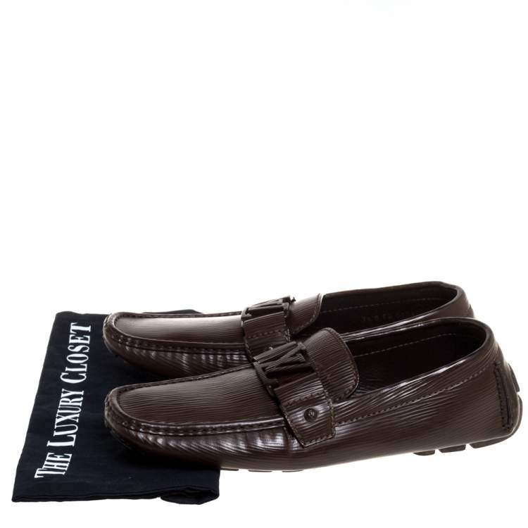 Pre Owned Louis Vuitton Brown Leather Monte Carlo Slip On Loafers Size 41.5