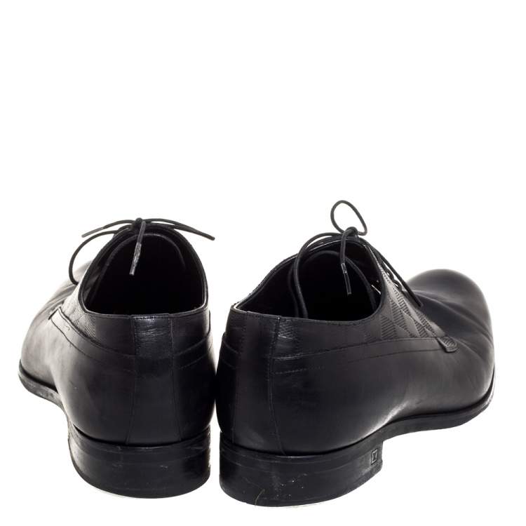 Pre Owned Louis Vuitton Black Leather Damier Embossed Lace Up Derby Oxford Shoes Size 42