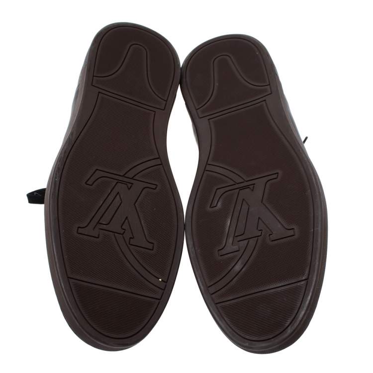 Pre Owned Louis Vuitton Black Leather And Monogram Canvas Line Up Low Top Sneakers Size 43.5