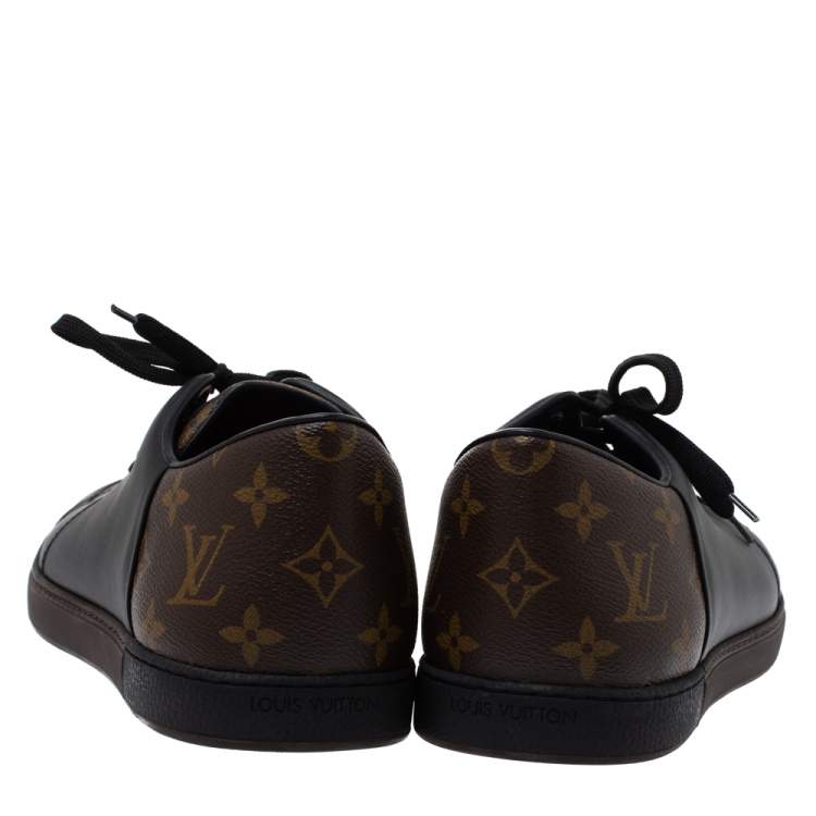 Pre Owned Louis Vuitton Black Leather And Monogram Canvas Line Up Low Top Sneakers Size 43.5