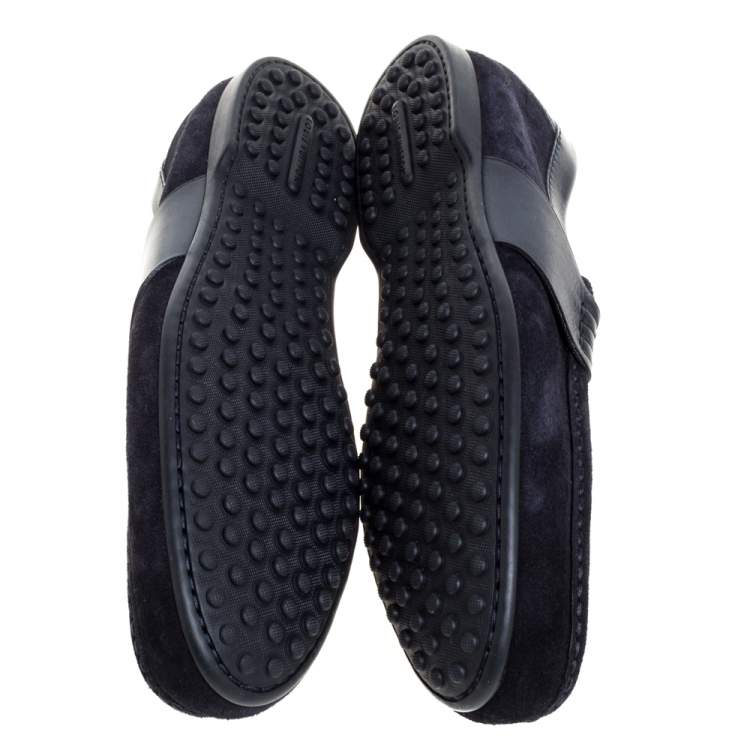 Pre Owned Louis Vuitton Navy Blue Suede and Leather Slip On Loafers Size 41