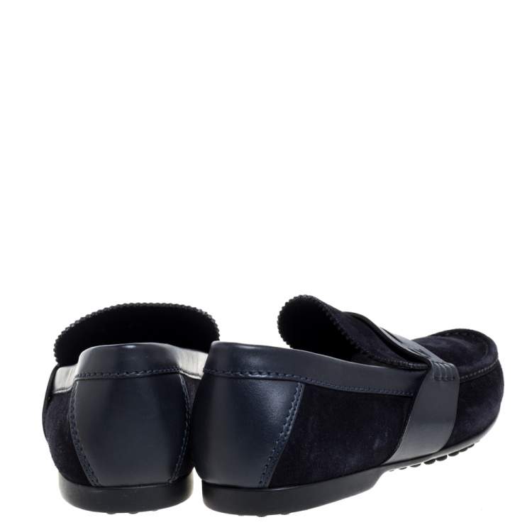Pre Owned Louis Vuitton Navy Blue Suede and Leather Slip On Loafers Size 41