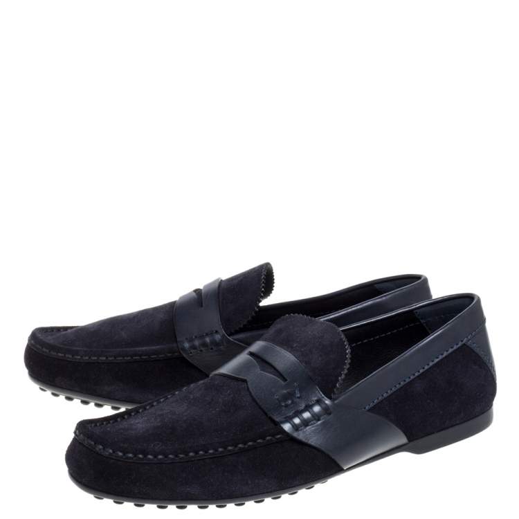 Pre Owned Louis Vuitton Navy Blue Suede and Leather Slip On Loafers Size 41