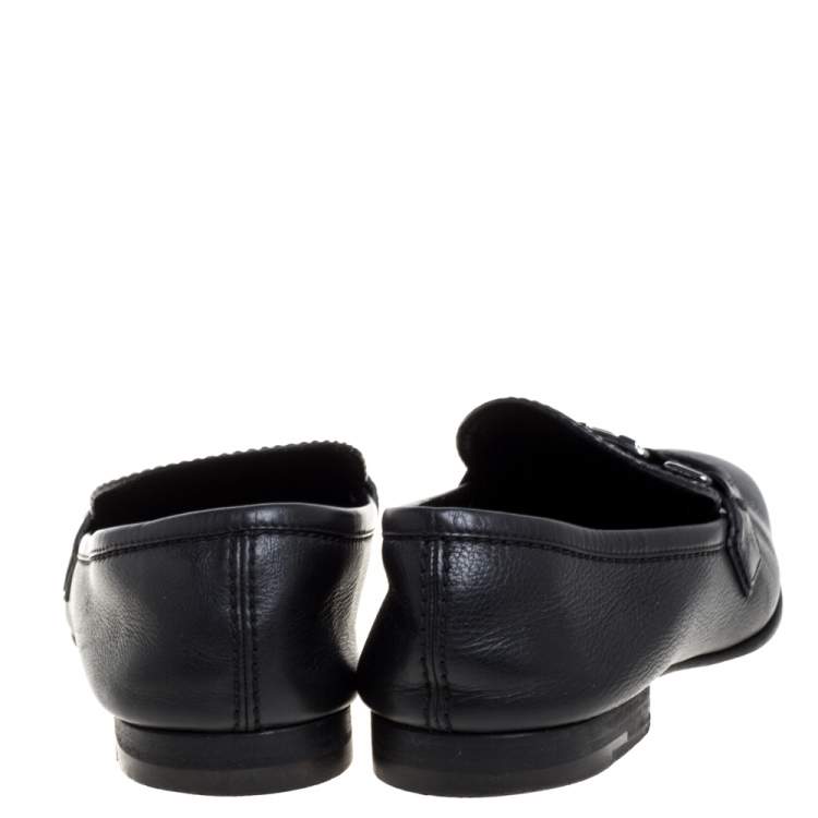Pre Owned Louis Vuitton Black Leather Logo Slip On Loafers Size 41