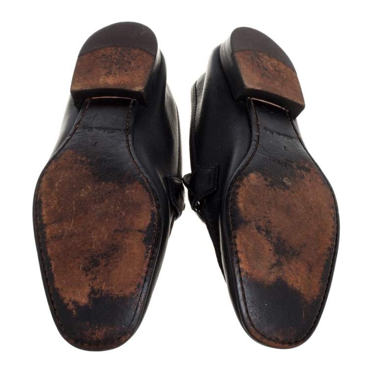 Pre Owned Louis Vuitton Black Leather Logo Slip On Loafers Size 41
