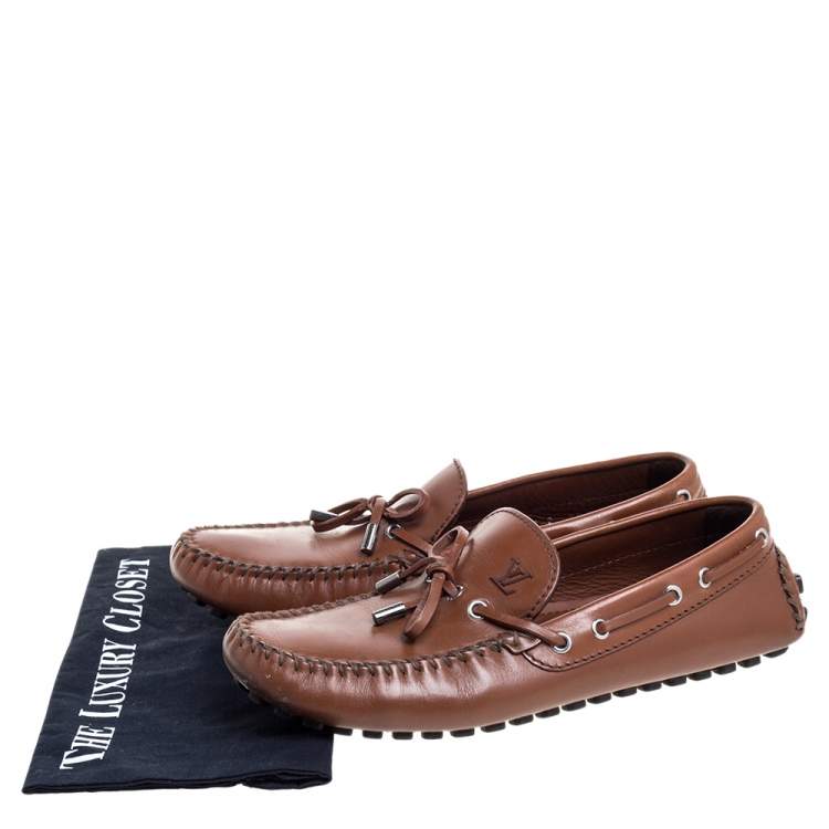Pre Owned Louis Vuitton Brown Leather Arizona Loafers Size 42