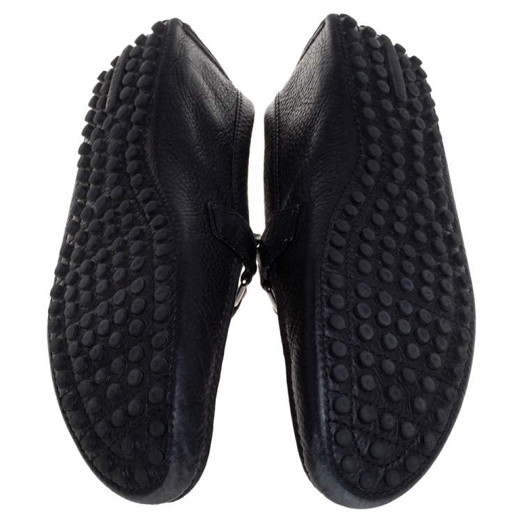 Pre Owned Louis Vuitton Black Leather Hockenheim Logo Detail Slip On Loafers Size 43