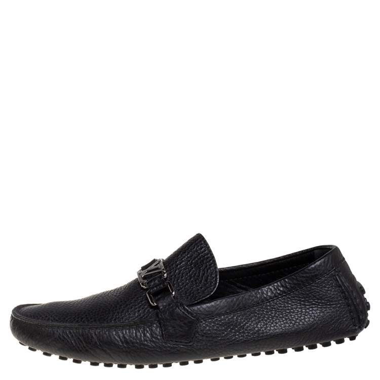 Pre Owned Louis Vuitton Black Leather Hockenheim Logo Detail Slip On Loafers Size 43