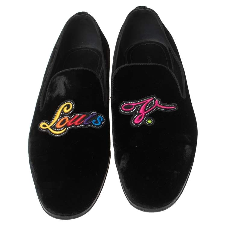 Pre Owned Louis Vuitton Black Velvet Embroidered Auteuil Loafers Size 42