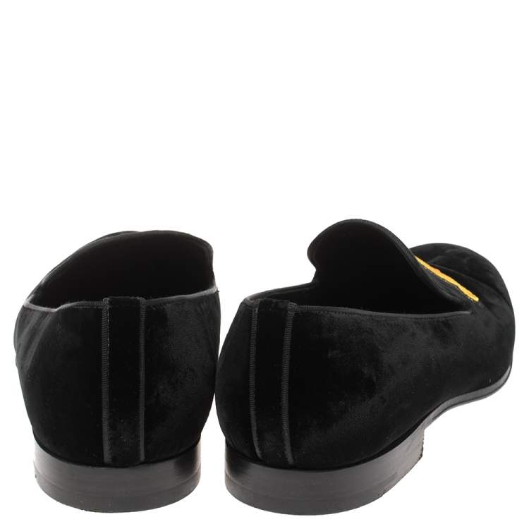 Pre Owned Louis Vuitton Black Velvet Embroidered Auteuil Loafers Size 42