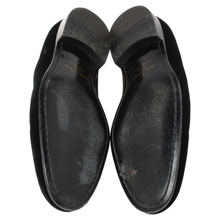 Pre Owned Louis Vuitton Black Velvet Embroidered Auteuil Loafers Size 42