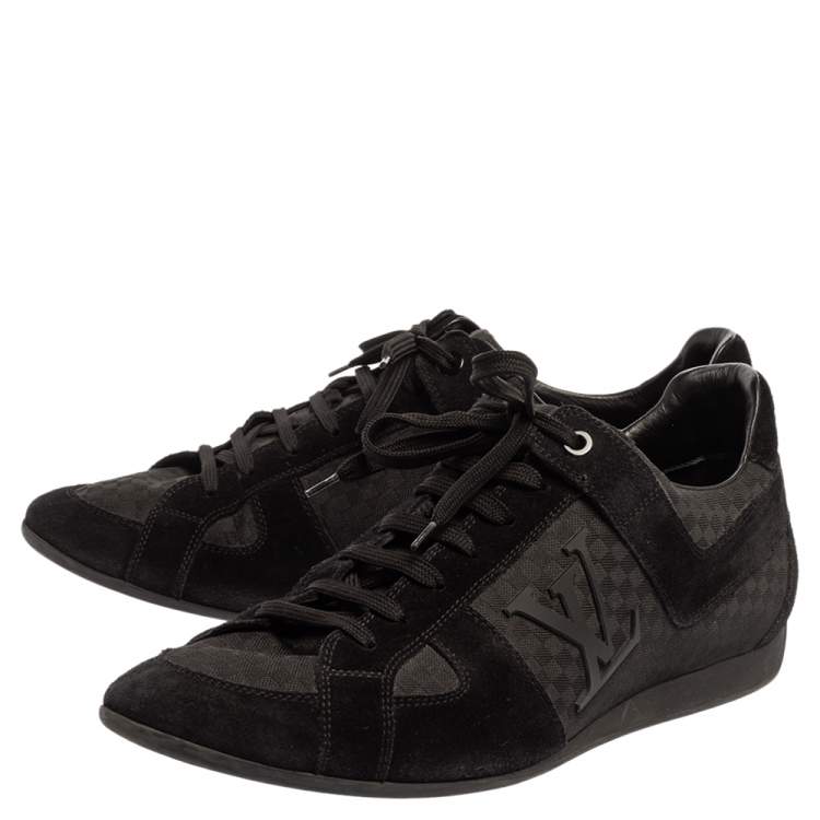 Pre Owned Louis Vuitton Black Canvas and Suede Petit Damier Vibes Sneakers Size 43