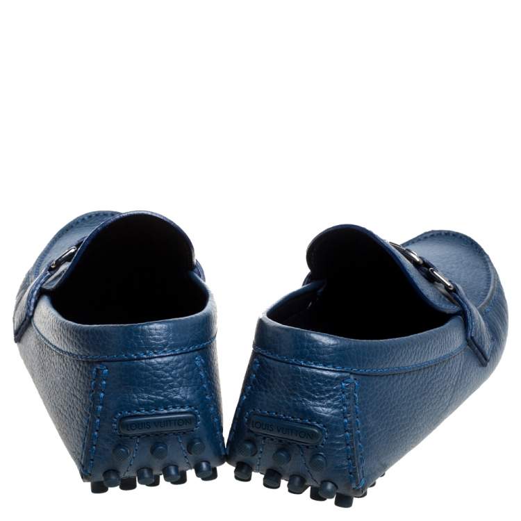 Pre Owned Louis Vuitton Blue Leather Hockenheim Loafers Size 42