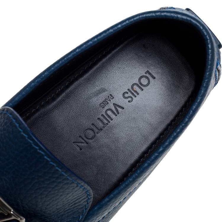 Pre Owned Louis Vuitton Blue Leather Hockenheim Loafers Size 42