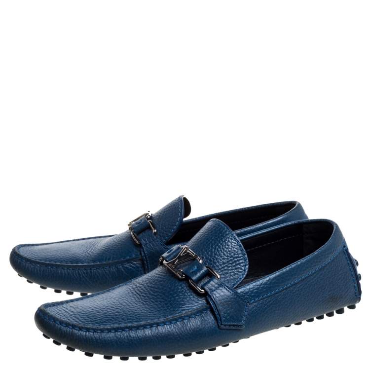 Pre Owned Louis Vuitton Blue Leather Hockenheim Loafers Size 42