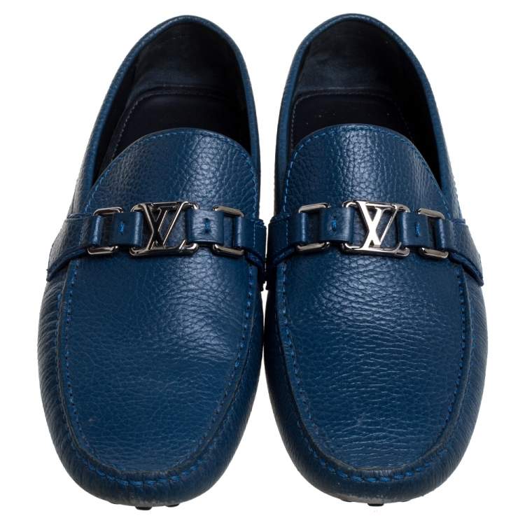 Pre Owned Louis Vuitton Blue Leather Hockenheim Loafers Size 42