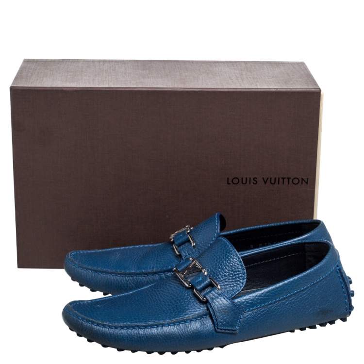 Pre Owned Louis Vuitton Blue Leather Hockenheim Loafers Size 42