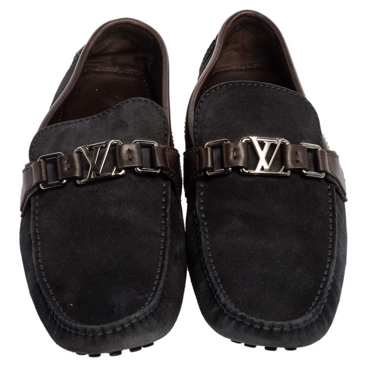 Pre Owned Louis Vuitton Dark Blue/Brown Suede Hockenheim Loafers Size 42