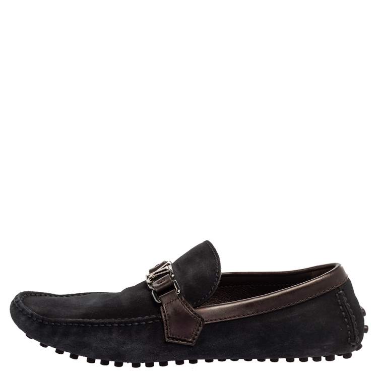 Pre Owned Louis Vuitton Dark Blue/Brown Suede Hockenheim Loafers Size 42