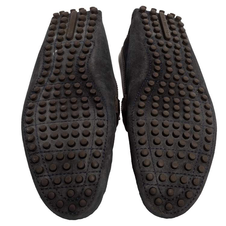 Pre Owned Louis Vuitton Dark Blue/Brown Suede Hockenheim Loafers Size 42