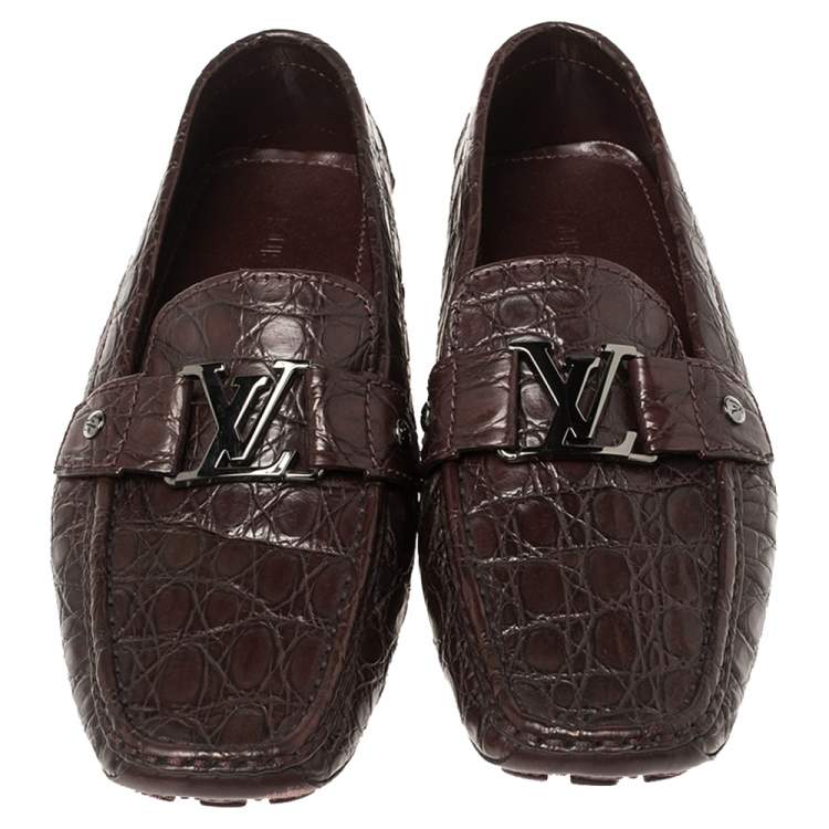 Pre Owned Louis Vuitton Red Crocodile Monte Carlo Loafers Size 42.5