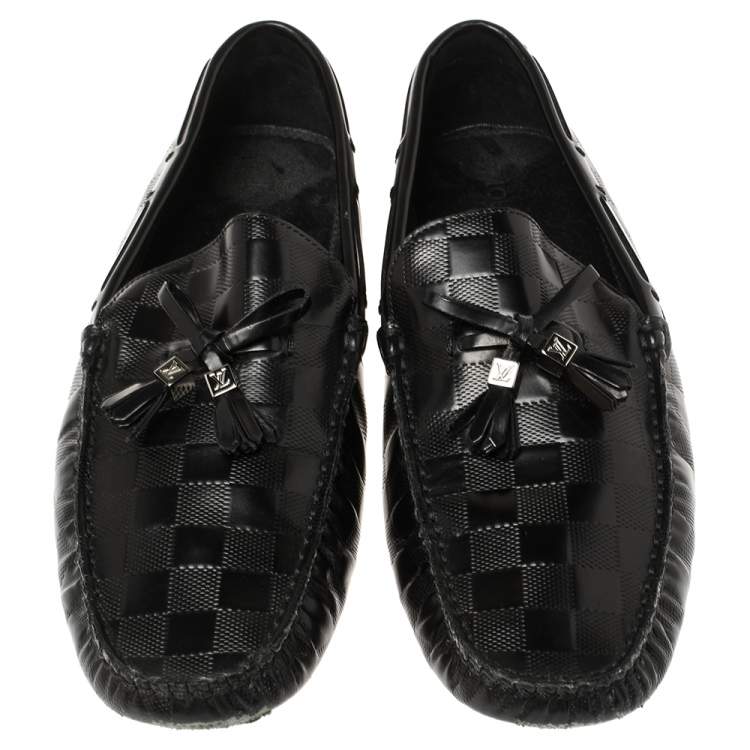 Pre Owned Louis Vuitton Black Damier Leather Imola Tassel Loafers Size 43