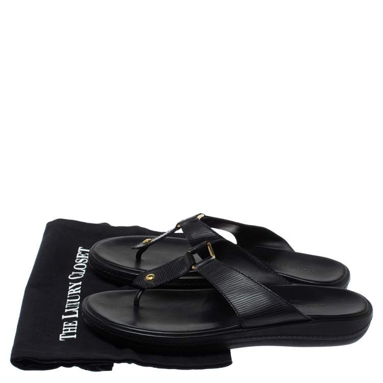 Pre Owned Louis Vuitton Black Leather Thong Sandals Size 41
