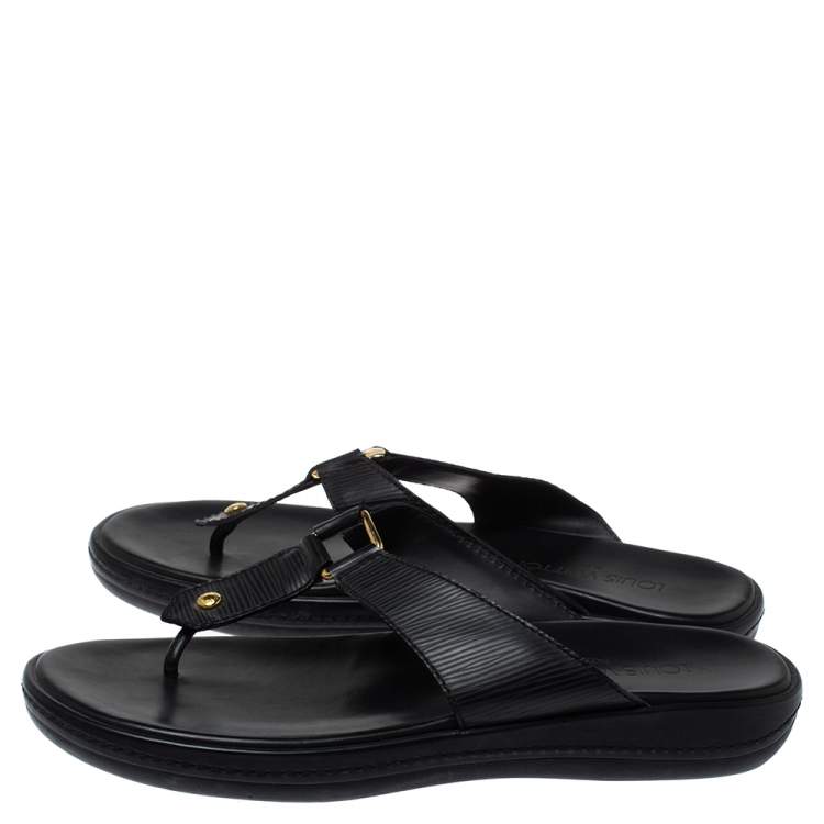 Pre Owned Louis Vuitton Black Leather Thong Sandals Size 41