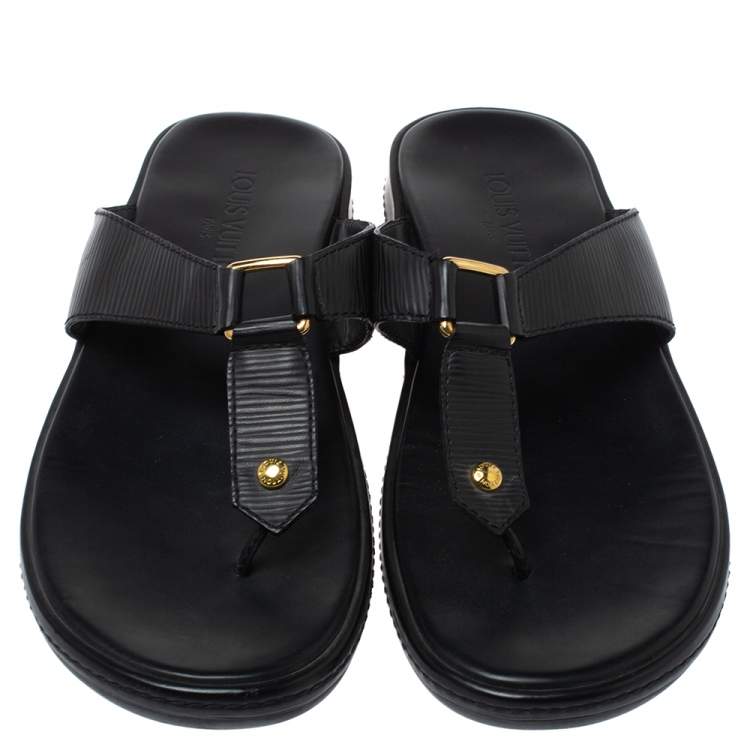 Pre Owned Louis Vuitton Black Leather Thong Sandals Size 41