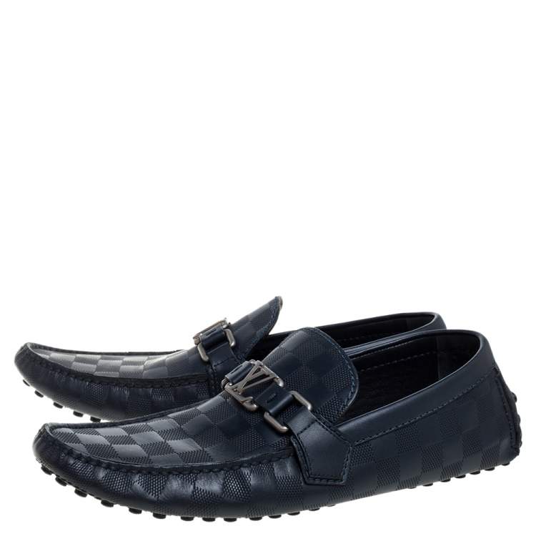 Pre Owned Louis Vuitton Blue Damier Infini Leather Major Logo Slip On Loafers Size 41.5