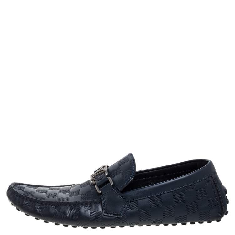 Pre Owned Louis Vuitton Blue Damier Infini Leather Major Logo Slip On Loafers Size 41.5