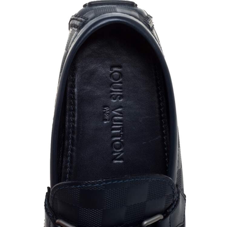 Pre Owned Louis Vuitton Blue Damier Infini Leather Major Logo Slip On Loafers Size 41.5