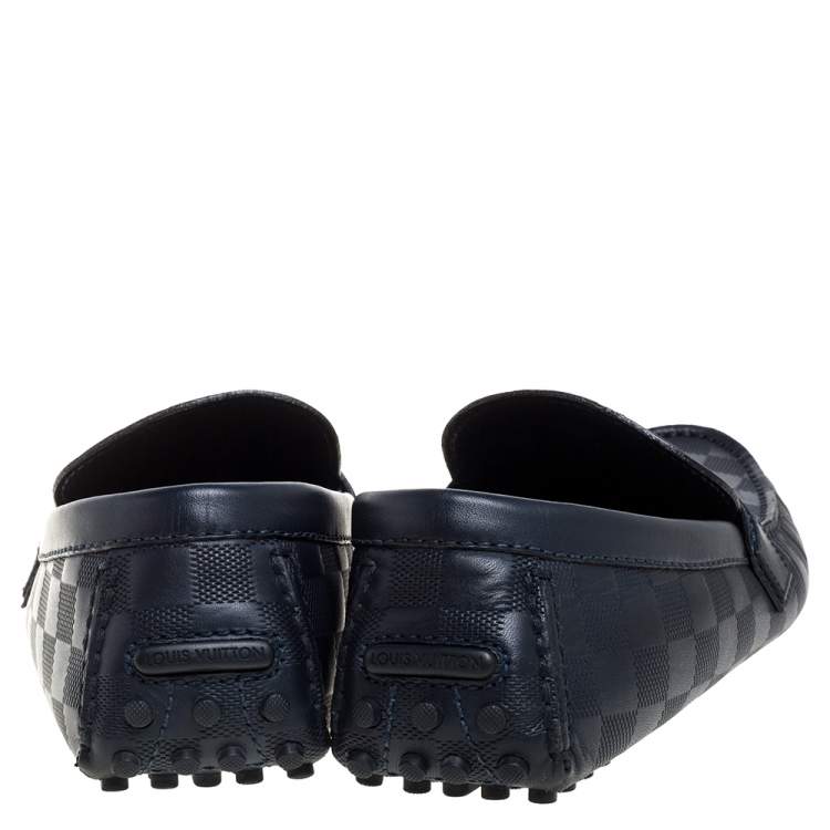 Pre Owned Louis Vuitton Blue Damier Infini Leather Major Logo Slip On Loafers Size 41.5